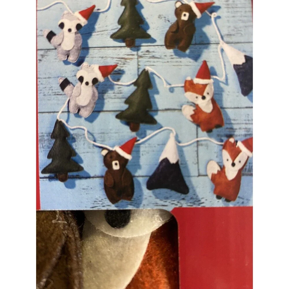 Holiday Time Woodland Animal Garland Plush Felt Fox Tree Racoon Bear 6 Ft Length